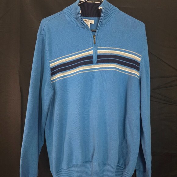 Sun River Other - Sun River Mens Quarter Zip Soft Knit Blue Stripe Sweater Size Large